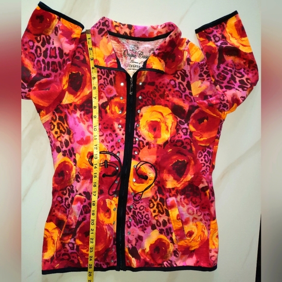 Onque Casuals women's zip-up jacket size medium bright red, orange, yellows EUC - Picture 7 of 7
